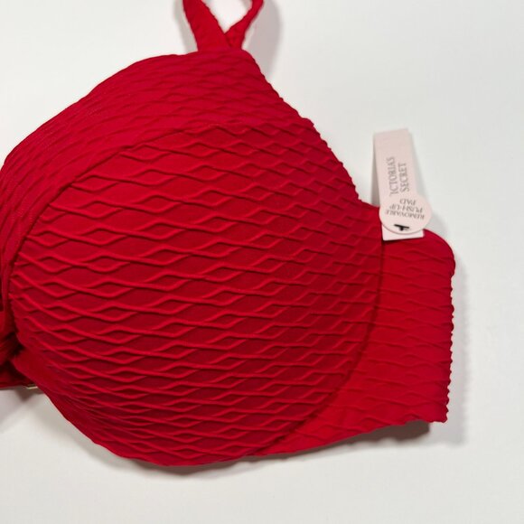 Victoria Secret 40D L TWIST FRONT Push Up Bikini Top Bottom Set Textured Red - Picture 6 of 11